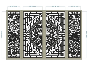 Thiết kế cnc cổng 4 cánh trống đồng dơi hoa hồng