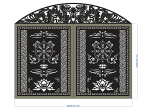 Thiết kế cổng 2 cánh bánh xe pháp luân kết hợp chóp rồng