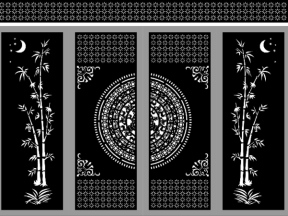 Thiết kế cổng 4 cánh cây trúc đẹp cnc