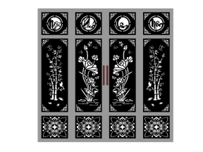 Thiết kế cổng 4 cánh sen trúc ngũ phúc lâm môn cnc