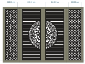 Thiết kế cổng 4 cánh trống đồng bông tuyết có lỗ khóa cnc