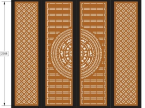 Thiết kế cổng 4 cánh trống đồng phong cách kết hợp hoa văn tròn