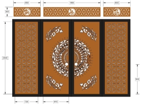Thiết kế cổng 4 cánh trống đồng và ô thoáng phúc lộc thọ cnc
