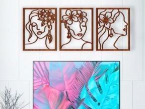 Tranh decor cô gái và hoa cnc đẹp