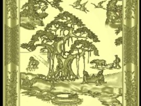 Tranh đồng quê 3d đứng có khung hoa văn