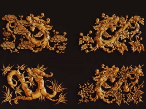 Tranh Tứ Quý Long Ẩn - Tùng, Cúc, Trúc, Mai