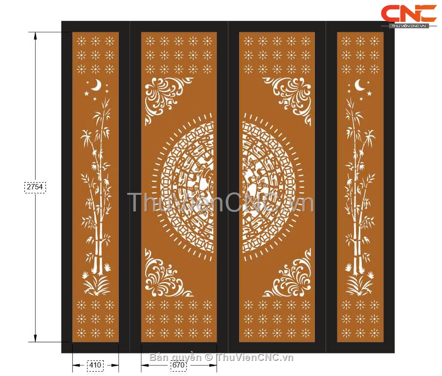 Bộ 10 mẫu cổng 4 cánh trống đồng trúc đẹp file cad